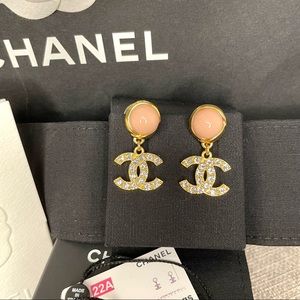 Chanel 22A CC Gold Crystal Dropped Earrings